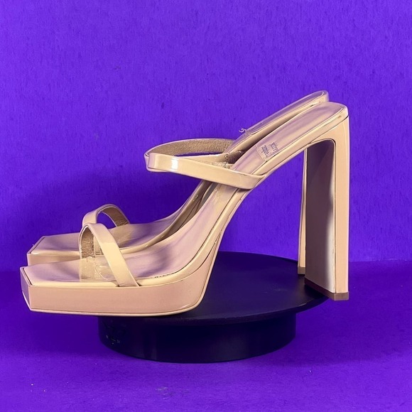 Jeffrey Campbell Women's Beige Hustler Square Toe Patent Leather Sandal Size 9.5 - Picture 3 of 7
